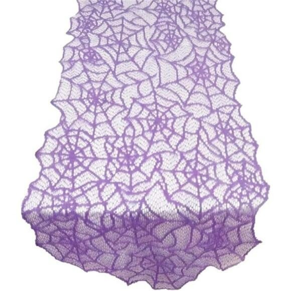 Halloween spider web lace table runner purple spooky party decoration dining roo - Picture 2 of 6